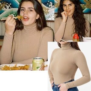 New Los Angeles Apparel Hazelnut Light Brown Nude Turtleneck Top Long Sleeve